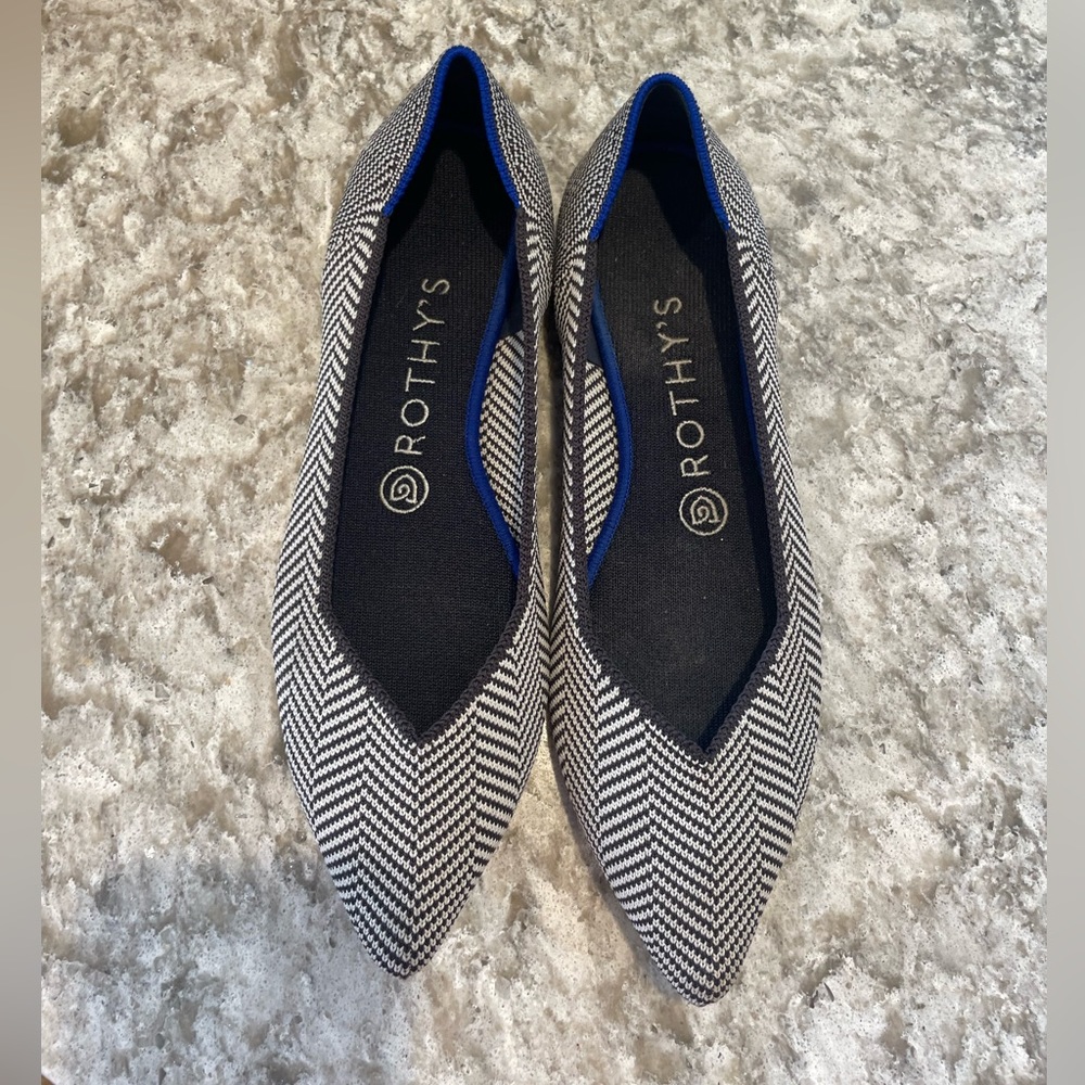 Rothys Retired Herringbone Pointed Toe Classic Flat Ballet Shoes Size 8